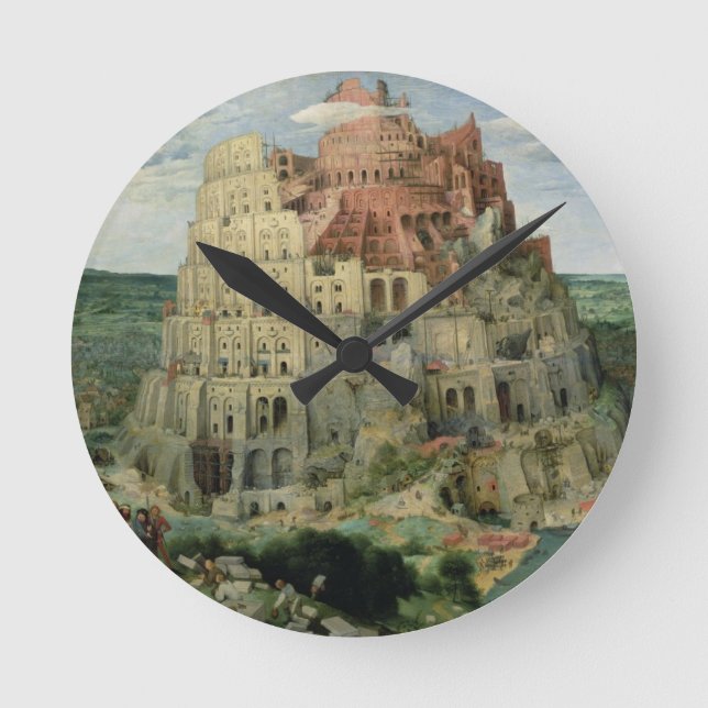 Turm von Babel, 1563 (Öl auf Tafel) Runde Wanduhr (Vorderseite)
