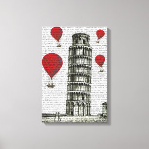 Turm von Pisa und von glühenden Luft-Ballonen Leinwanddruck