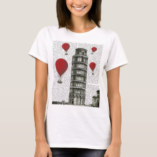 Turm von Pisa und von glühenden Luft-Ballonen T-Shirt