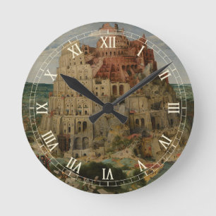 Turmbau zu Babel von Pieter Bruegel dem Älteren Runde Wanduhr