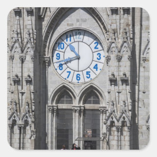 Türme der Uhr in der Basilika, Ecuador Quadratischer Aufkleber