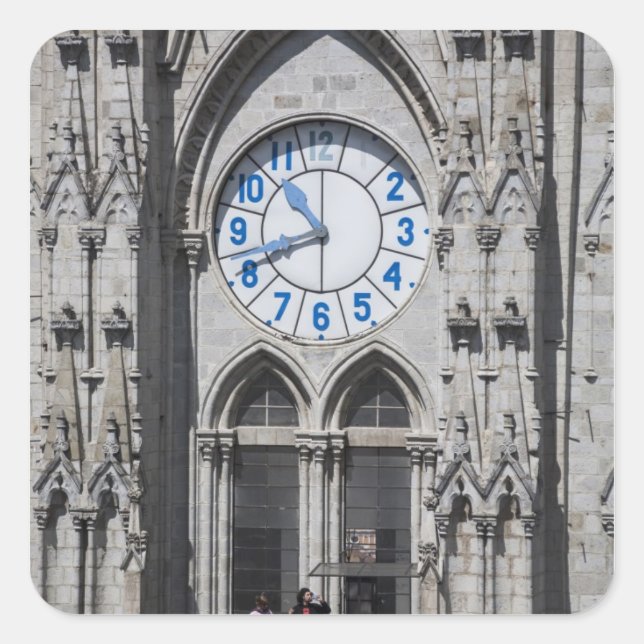 Türme der Uhr in der Basilika, Ecuador Quadratischer Aufkleber (Vorderseite)