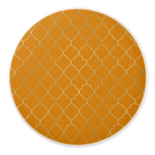 Turmergelb und goldenes Quatrefolienmuster Keramikknauf (Vorderseite)