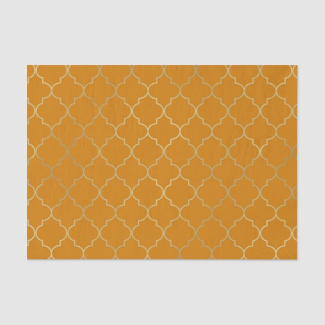 Turmergelbes und goldenes Quatrefolienmuster-Party Seidenpapier (Vorderseite)
