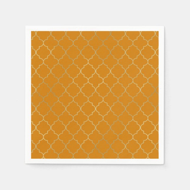 Turmergelbes und goldenes Quatrefolienmuster-Party Serviette (Vorderseite)