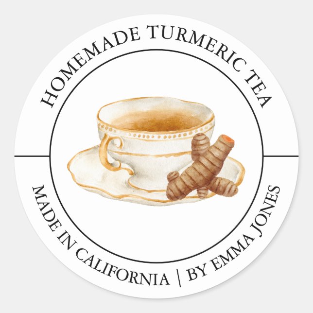 Turmertee Modernes Label Runder Aufkleber (Vorderseite)