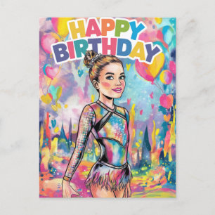 Turnen bunt bemalt personalisierter Geburtstag Postkarte