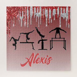 Turnen Rot und Silber Glitter Drip Ombre