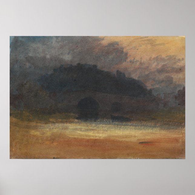 Turner - Abend Landschaft mit Burg und Brücke Poster (Vorne)