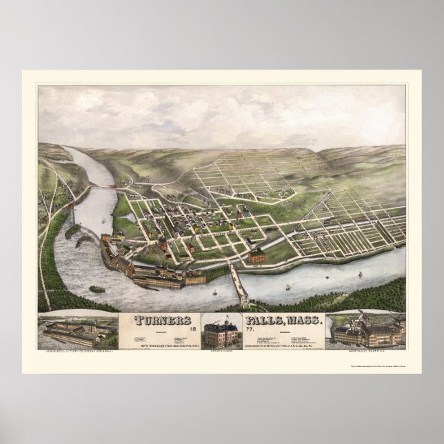 Turners Falls, MA Panoramic Karte - 1877 Poster (Vorne)