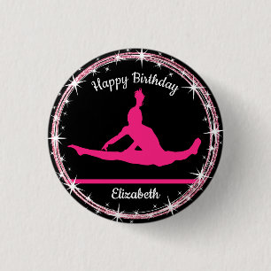 Turnhalle Balken Geburtstag in Rosa und Schwarz Button