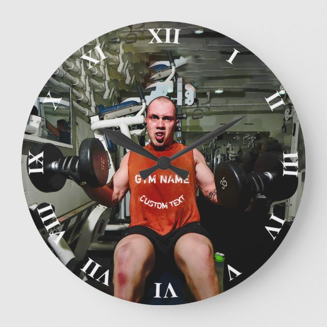 Turnhallen-Inhaber-FitnessWorkout mit Ihrem Große Wanduhr (Vorderseite)