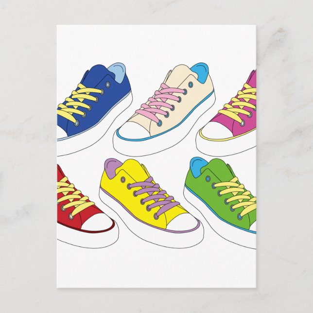Turnschuhe zeichnend, farbige Laufschuhe Postkarte (Vorderseite)