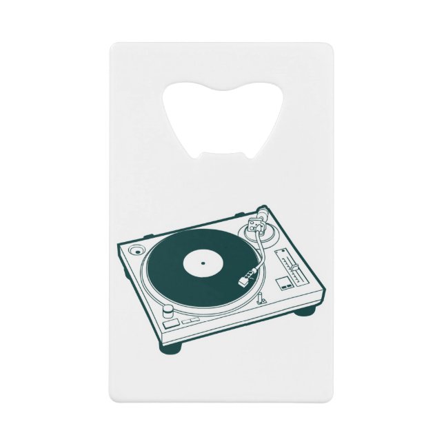 Turntable des alte Schulwachs-(Vinyl) Kreditkarten Flaschenöffner (Vorderseite)