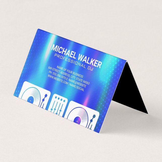 Turntable | DJ | Musik | Blue Metallic Abstrakt Visitenkarten (Vorderseite)