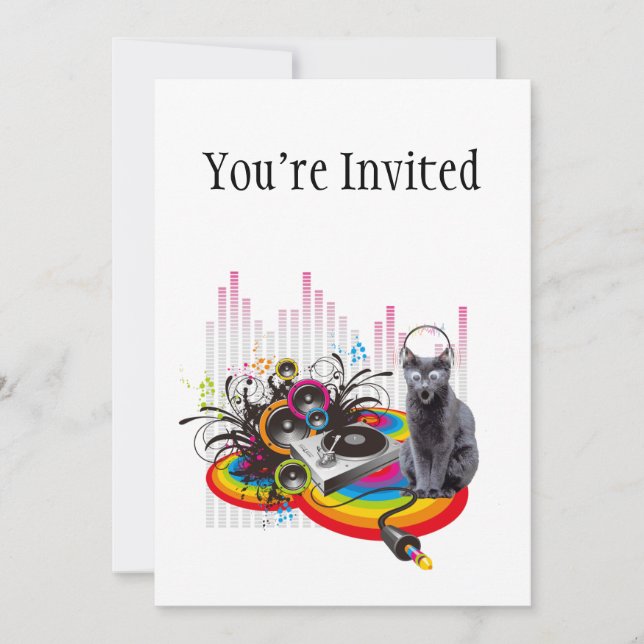 Turntable DJ Pumpin Music Cat Einladung (Vorderseite)