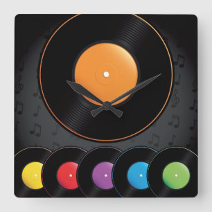 Turntable-Platten in den klaren Farben Quadratische Wanduhr