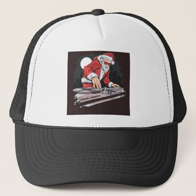 Turntable-Tanz WeihnachtsParty DJ Weihnachtsmann Truckerkappe (Vorderseite)