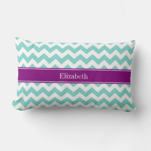Turq / Aqua Wht Chevron Lila Namensmonogramm Lendenkissen