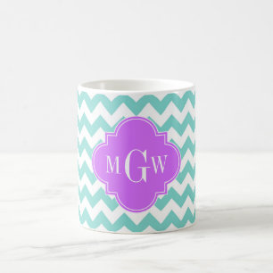 Turq / Aqua Wht Zickzack Lilac 3 Initialmonogramm Kaffeetasse