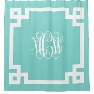 Turq Aqua Wt Vine Monogram DIY BG Griechischer Sch Duschvorhang