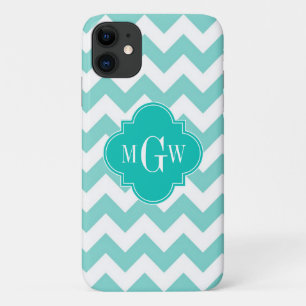 Turq/Aqua, Zickzack Aquamarin 3 Initialmonogramm Case-Mate iPhone Hülle