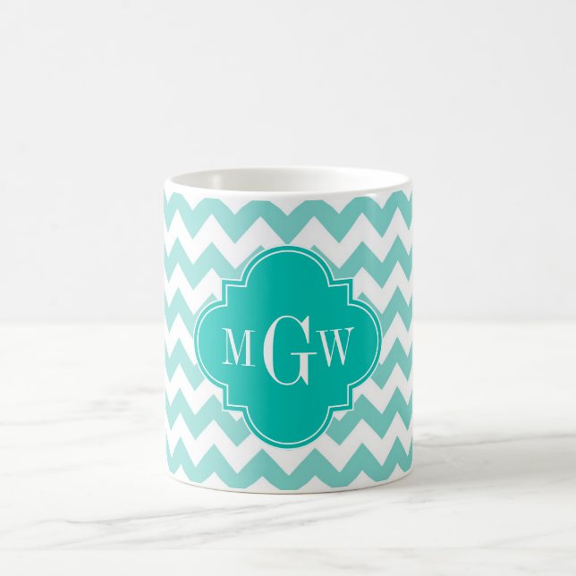 Turq/Aqua, Zickzack Aquamarin 3 Initialmonogramm Kaffeetasse (Mittel)