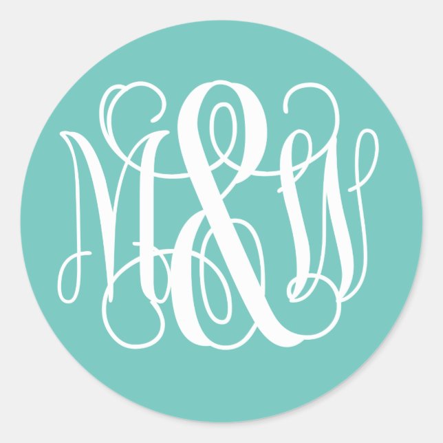 Turq White B&G Vine Script Monogram DIY BG Runder Aufkleber (Vorderseite)