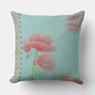 Turqoise Baroque Poppies - Kissen