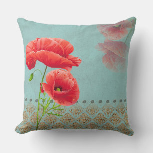 Turqoise Baroque Poppies - Kissen