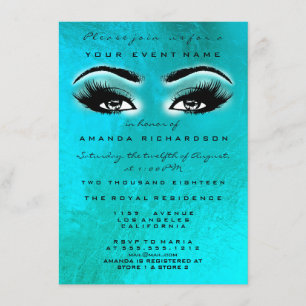 Turqoise Blue Ocean Makeup Glitzer Brautparty Einladung