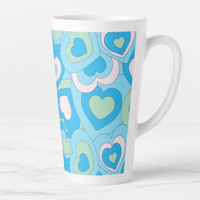 Turqoise Blue Retro Heart Latte Mug Milchtasse (Rechts)
