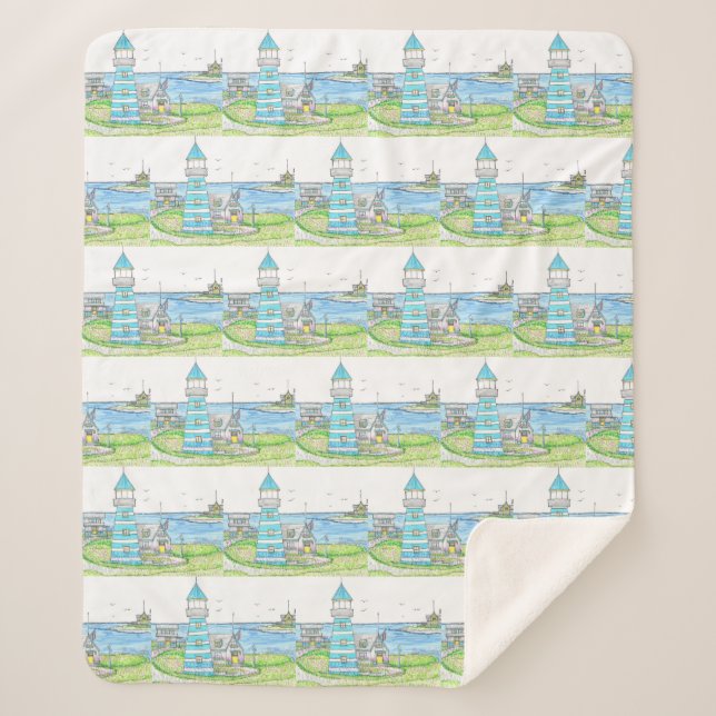 Turqoise Lighthouse Sherpa Blanket Sherpadecke (Vorderseite)