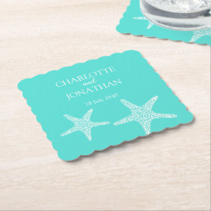 Turqoise Modern Tropical Starfish Beach Hochzeit Untersetzer