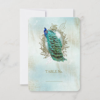 Turqoise Shabby Peacock - Tischnummer Card