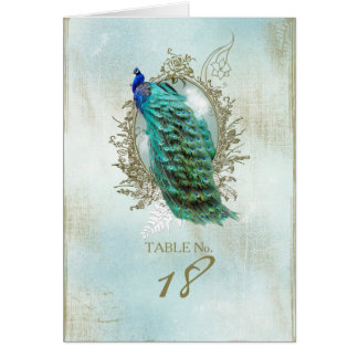 Turqoise Shabby Peacock - Tischnummer Card