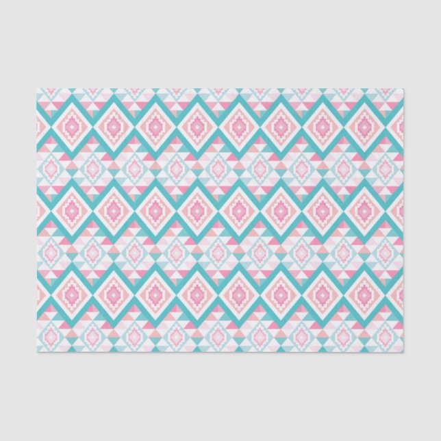 Turqoise und Pink Boho Aztec Muster Seidenpapier (Vorderseite)