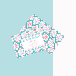 Turqoise und rosa geometrisches Aztec-Muster Visitenkarte