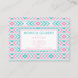 Turqoise und rosa geometrisches Aztekenmuster Visitenkarte