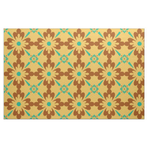 Turqouise Brown and Yellow Spanish Tile Muster Stoff
