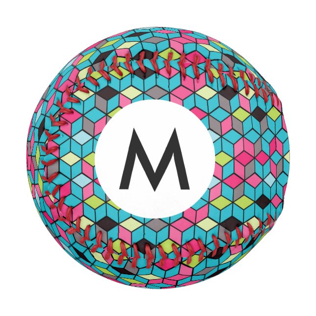 Turqouise und rosa Cube-Muster Baseball (Vorderseite Links)