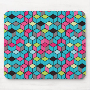 Turqouise und rosa Cube-Muster Mousepad