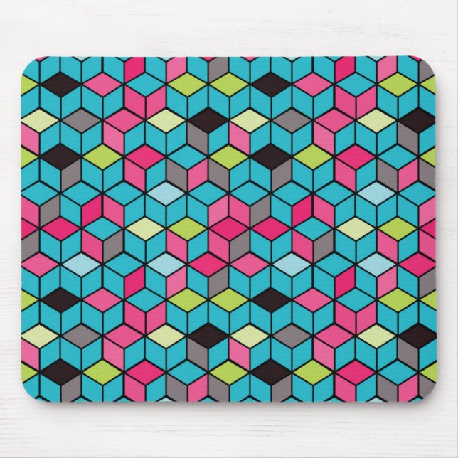 Turqouise und rosa Cube-Muster Mousepad (Vorne)