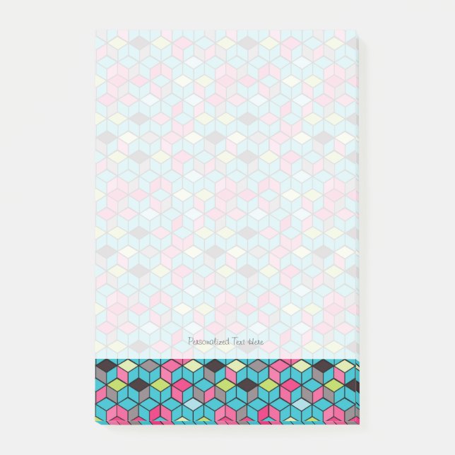 Turqouise und rosa Cube-Muster Post-it Klebezettel (Vorderseite)