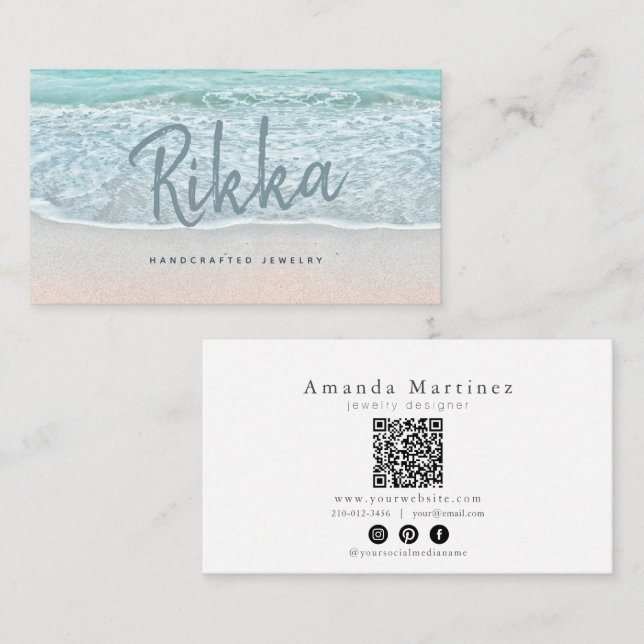 Turquioise Ocean Sandy Beach Handmade Jewelry QR Visitenkarte (Vorne/Hinten)
