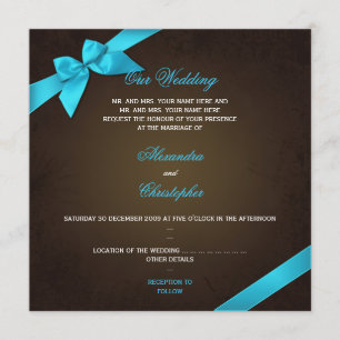 Turquiose Ribbon auf Braun Grunge Hochzeit Einladung