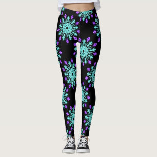 Turquiose und lila neonale Blume Leggings