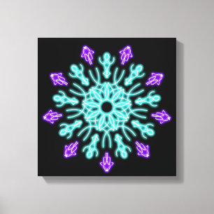 Turquiose und lila neonale Blume Leinwanddruck