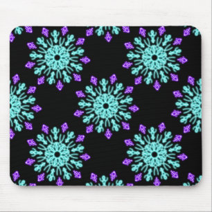 Turquiose und lila neonale Blume Mousepad