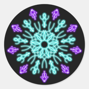 Turquiose und lila neonale Blume Runder Aufkleber